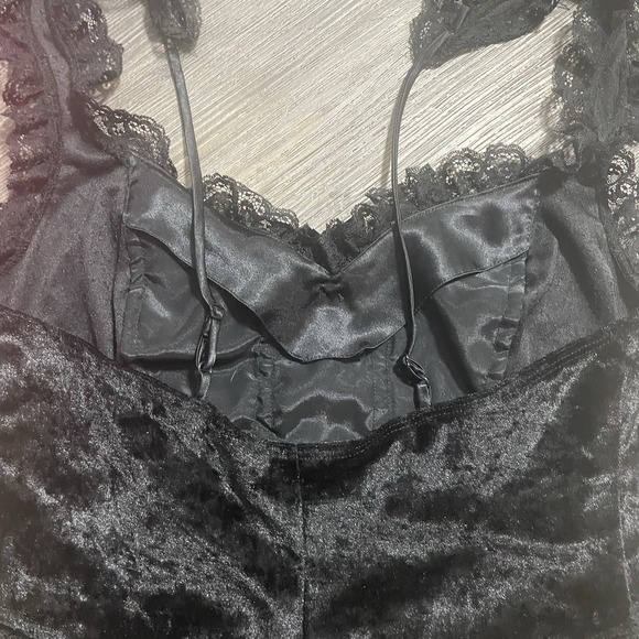 VTG 90s Y2K VICTORIAS SECRET Bodysuit Sz S Black Velvet Lace Ribbon Whimsigoth - Picture 7 of 11